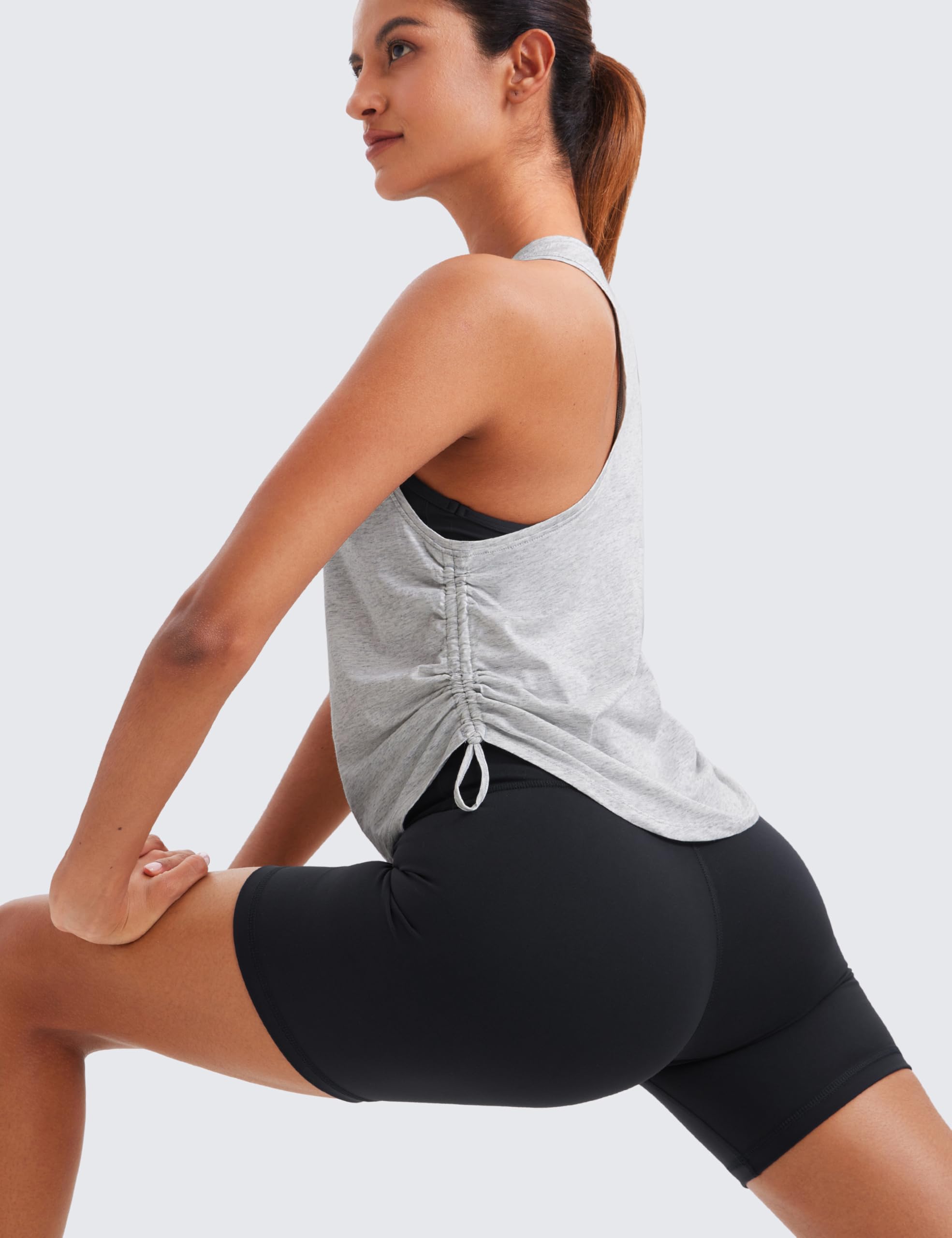 CRZ YOGA Damskie koszulki bez rękawów z bawełny Pima z marszczeniami po bokach – do ćwiczeń, na co dzień z okrągłym dekoltem typu racerback i luźnymi ramiączkami