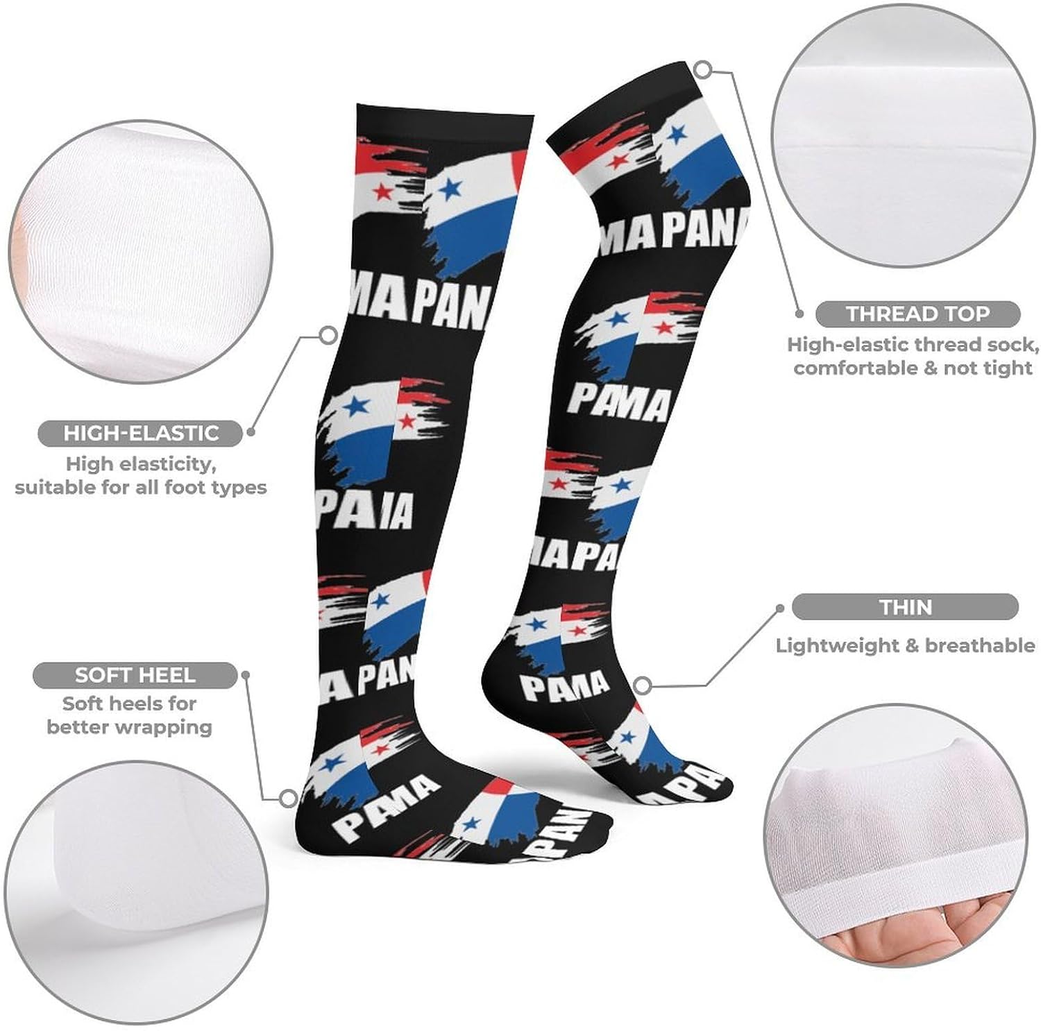 Panama Flag Panamanian Women Knee High Socks Novelty Thin Thigh Long Stockings Tube Sock Dress Casual