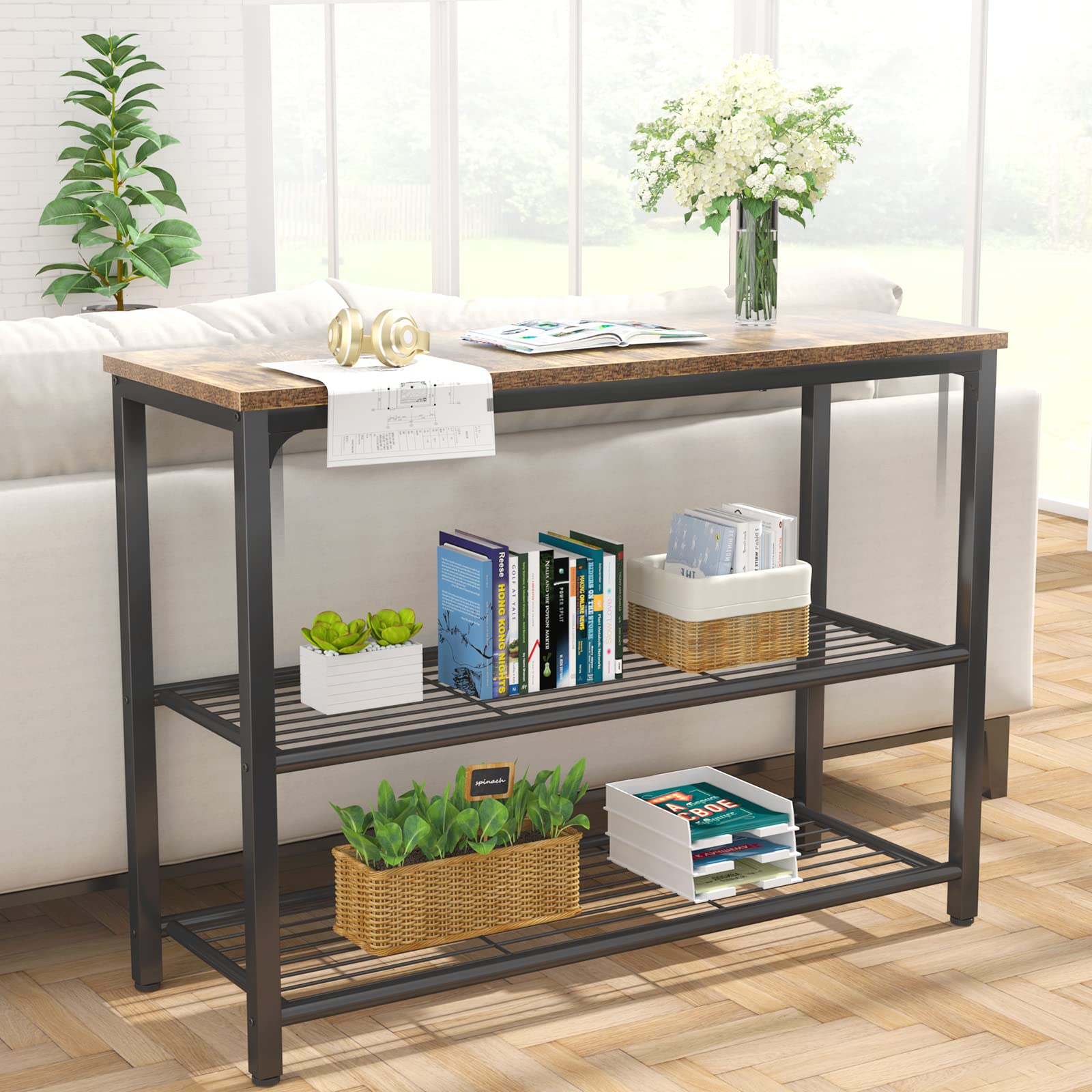 Buy Ecoprsio Sofa Table Console Table with Double Mesh Shelves