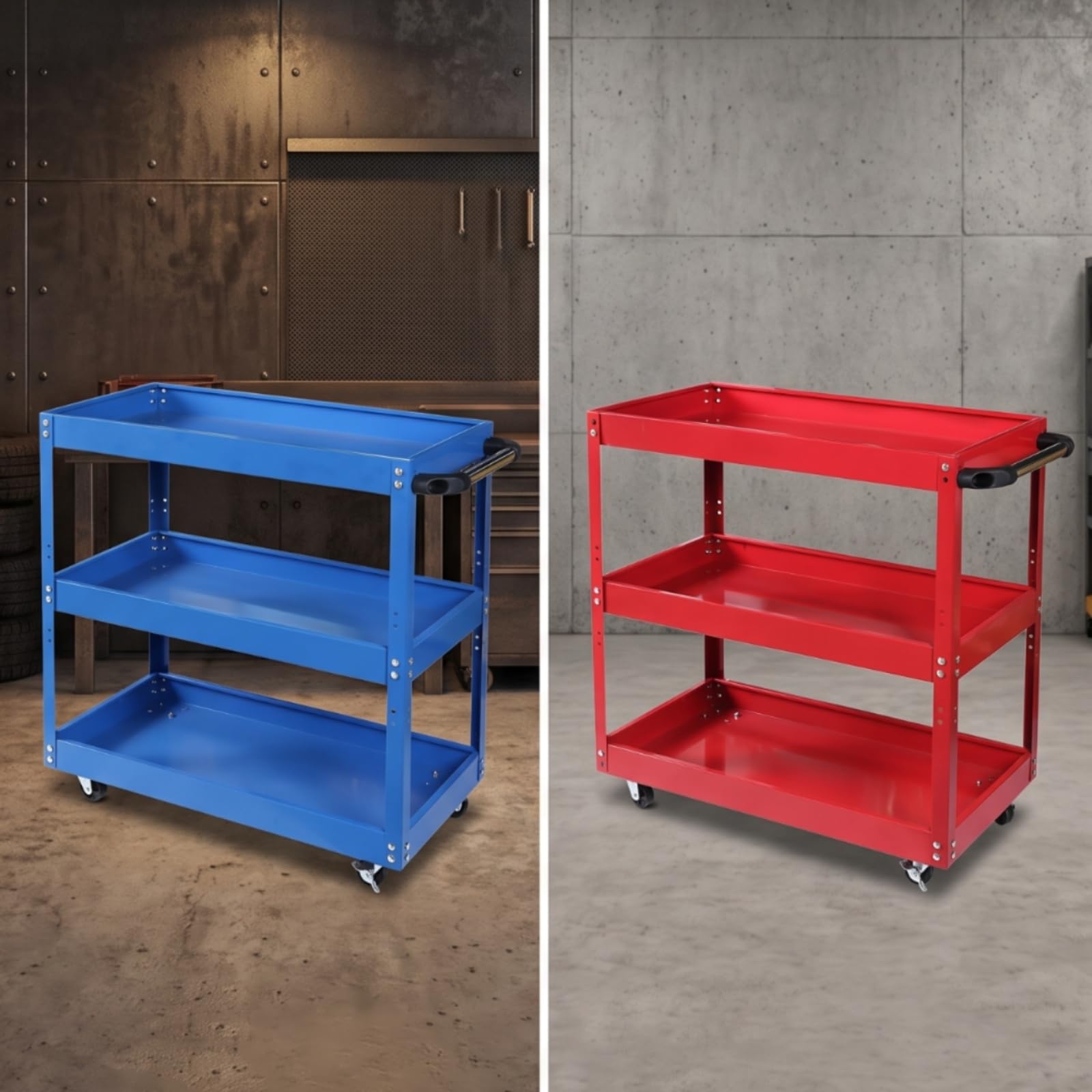 Carrello Portautensili a 3 Ripiani Mobile Carrello da Officina con Ruote Silenzioso per Artigiani, Garage, Modello HM4050