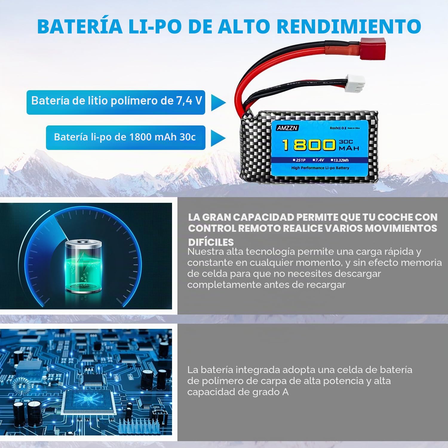 Batería LiPo T 7,4V 2S 1800mAh 30C con cargador 2 en 1 para WLTYOS K929-B A959-B 12401 9200 9200E 300E YC200 HM123 1/10, 1/12 1/16 Coche RC y láser. Coche