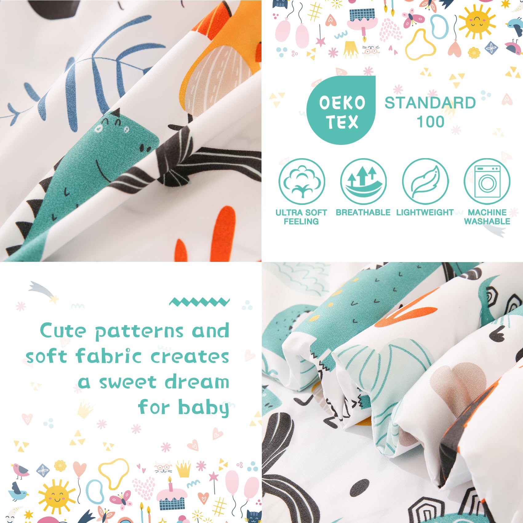 JSD Juego de ropa de cama de 4 piezas para niños pequeños, juego de edredón de microfibra estampado para niñas y niños, incluye sábana encimera, sábana bajera, edredón acolchado y funda de almohada | Juego de edredón de 4 piezas Bed-in-a-Bag, de microfibr