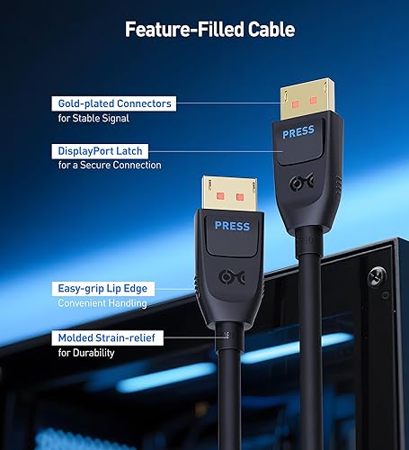 Miniatura 6 de Cable Matters Certificado VESA Cable DisplayPort 2.1 de 80 Gbps - 6.6 pies, cable DP80 con 16K 60Hz, 8K 240Hz, 4K 240Hz, FreeSync, G-SYNC y HDR para