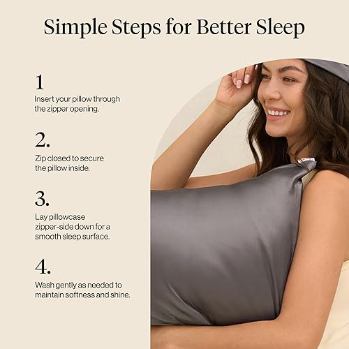 Vista 66 de Kitsch Funda de almohada de satén con cremallera para cabello y piel, tamaño Queen, más suave que la seda, paquete de 2 fundas de almohada 02.