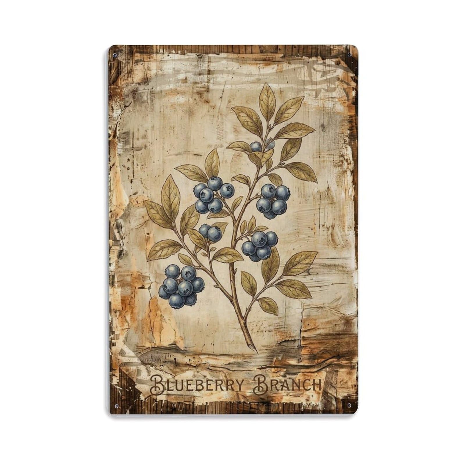 Blueberry Branch Botanical Vintage Metal Tin Sign Plaque Wall Decor for Cafe, Club, Garden Metal Poster 8x12Inch