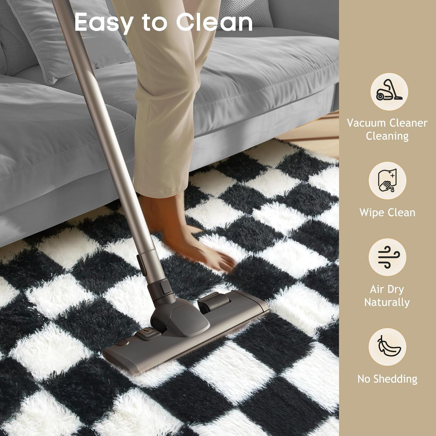 Ophanie Checkered Black & White Rug for Living Room Bedroom, Fluffy Soft Cute Fuzzy Area Rugs, Shag Plush Shaggy Bedside Floor 4x6 Furry Carpet for Kids Baby Teen Dorm Nursery Home Decor Aesthetic - Image 6