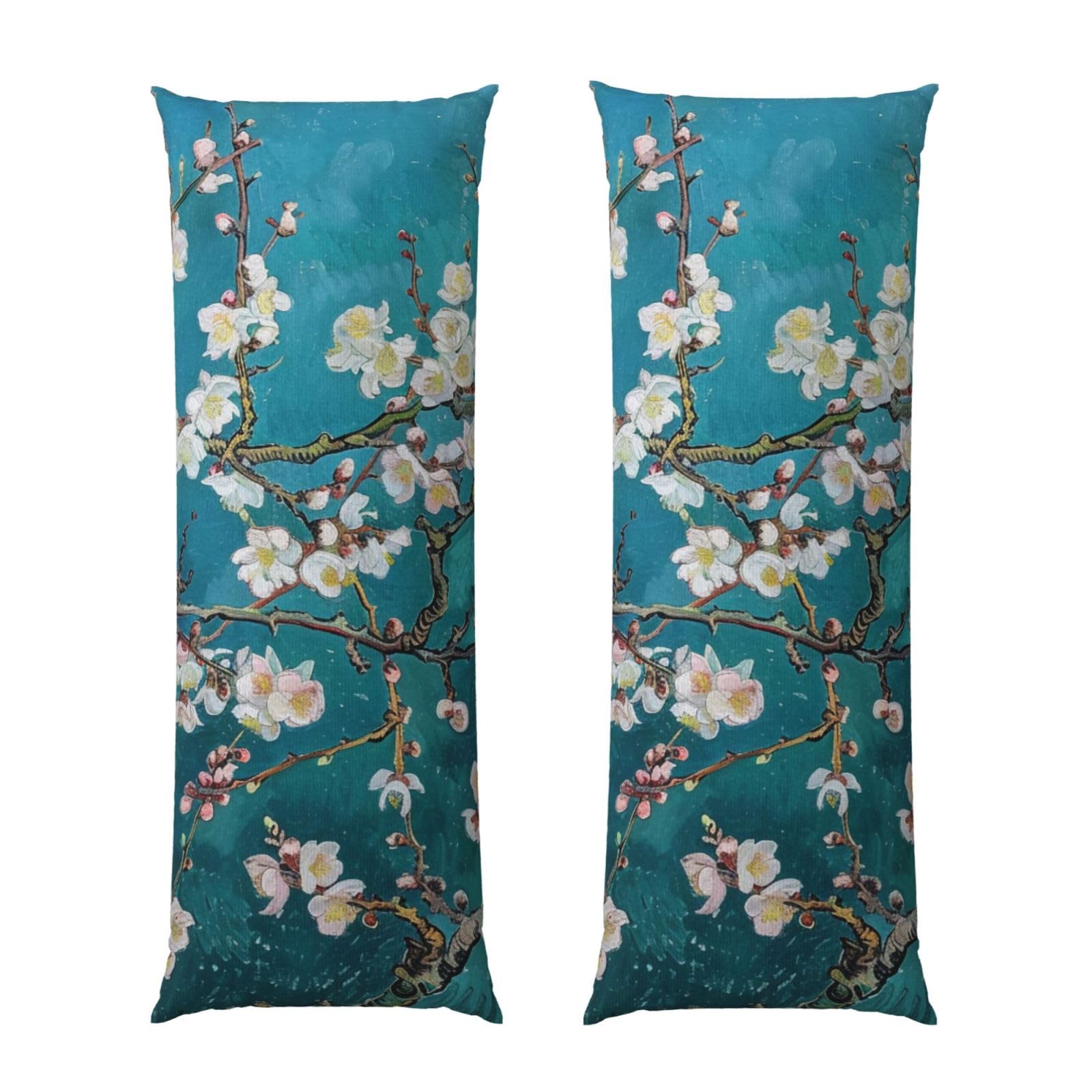 Body Pillow Cover 20x54 Inch, almond blossom Print Long Lumbar Pillow Case with Zipper Long Body Pillowcase Decorative for Bed Sofa Bedroom