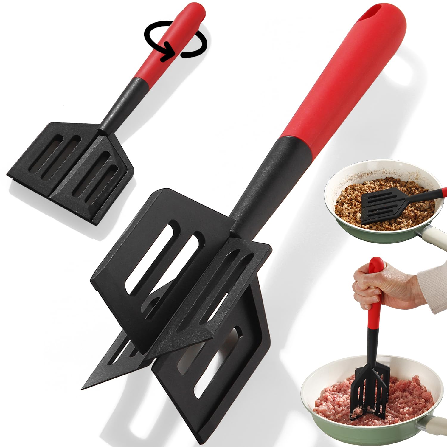 2-in-1 Meat Chopper and Spatula, Stir, Turner and Mix Mashing, Meat Chopper for Ground Beef, Hamburger Meat, Ground Turkey – Heat Resistant,BPA Free, Safe for Non-Stick Cookware.