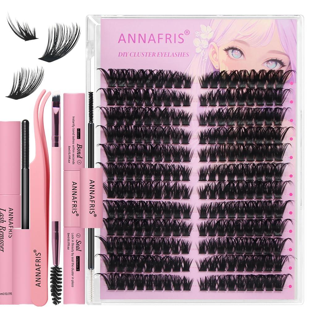 ANNAFRIS Ciglia Finte Ciuffetti Kit Naturali DIY Extension Ciglia Cluster Lashes con Pinze e Colla(HS,80P)