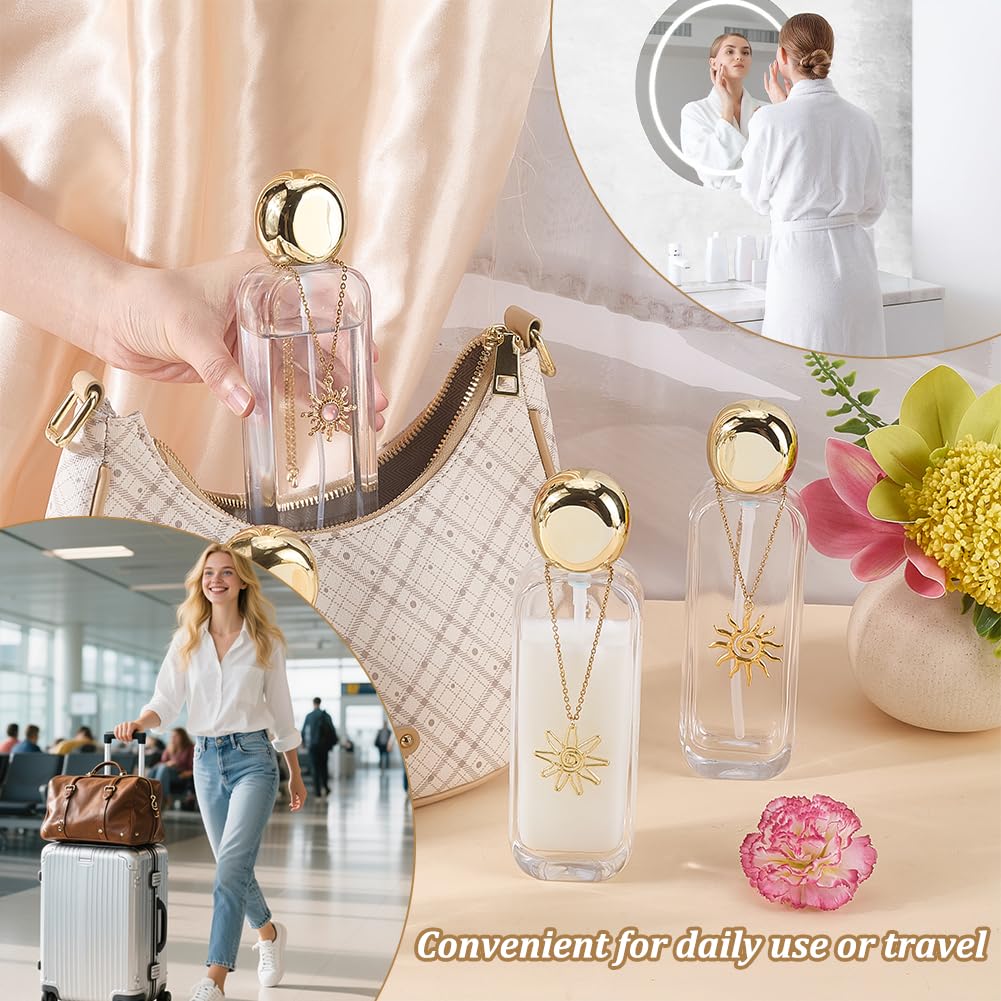 OLYCRAFT 4 bottiglie di vetro di lusso da 120 ml con pompa, bottiglie di toner in vetro, ricaricabili, trasparenti, per profumo, spray, fiale da viaggio, fiala per lozioni da viaggio, con catena