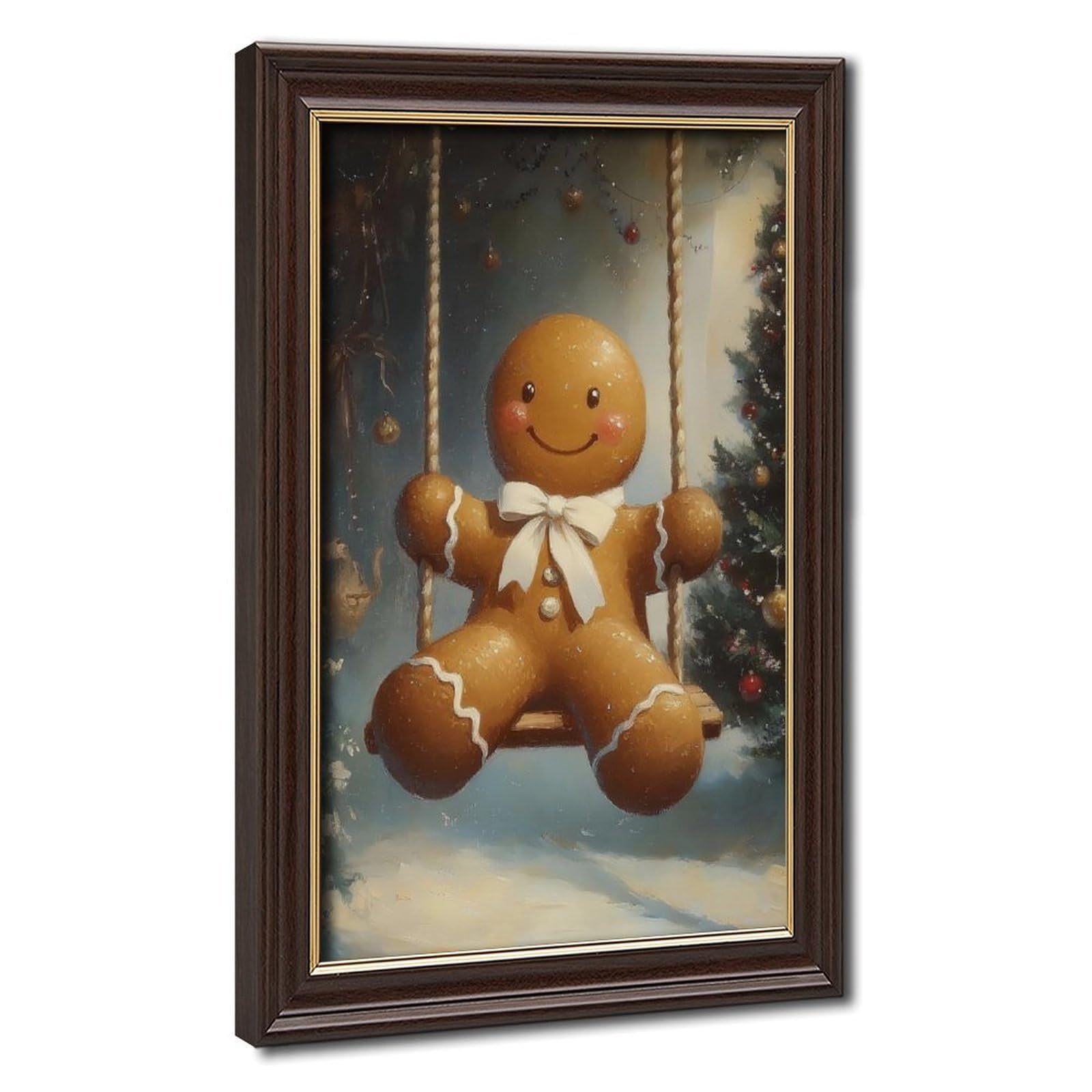 Bareronor Mokume Gane Frame-Style Vintage Gingerbread Man Xmas Canvas Poster For Living Room Decor Gift