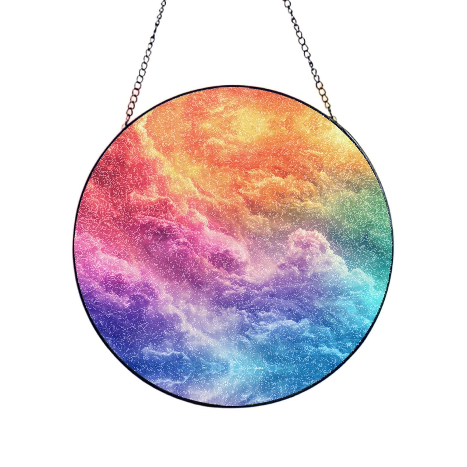 Poezjzw Stained Glass Window Hanging - Colorful Clouds Tumbling Sun Catcher For Door Garden Home Decor Christmas Mother'S Day Birthday Gifts 4in（10cm）