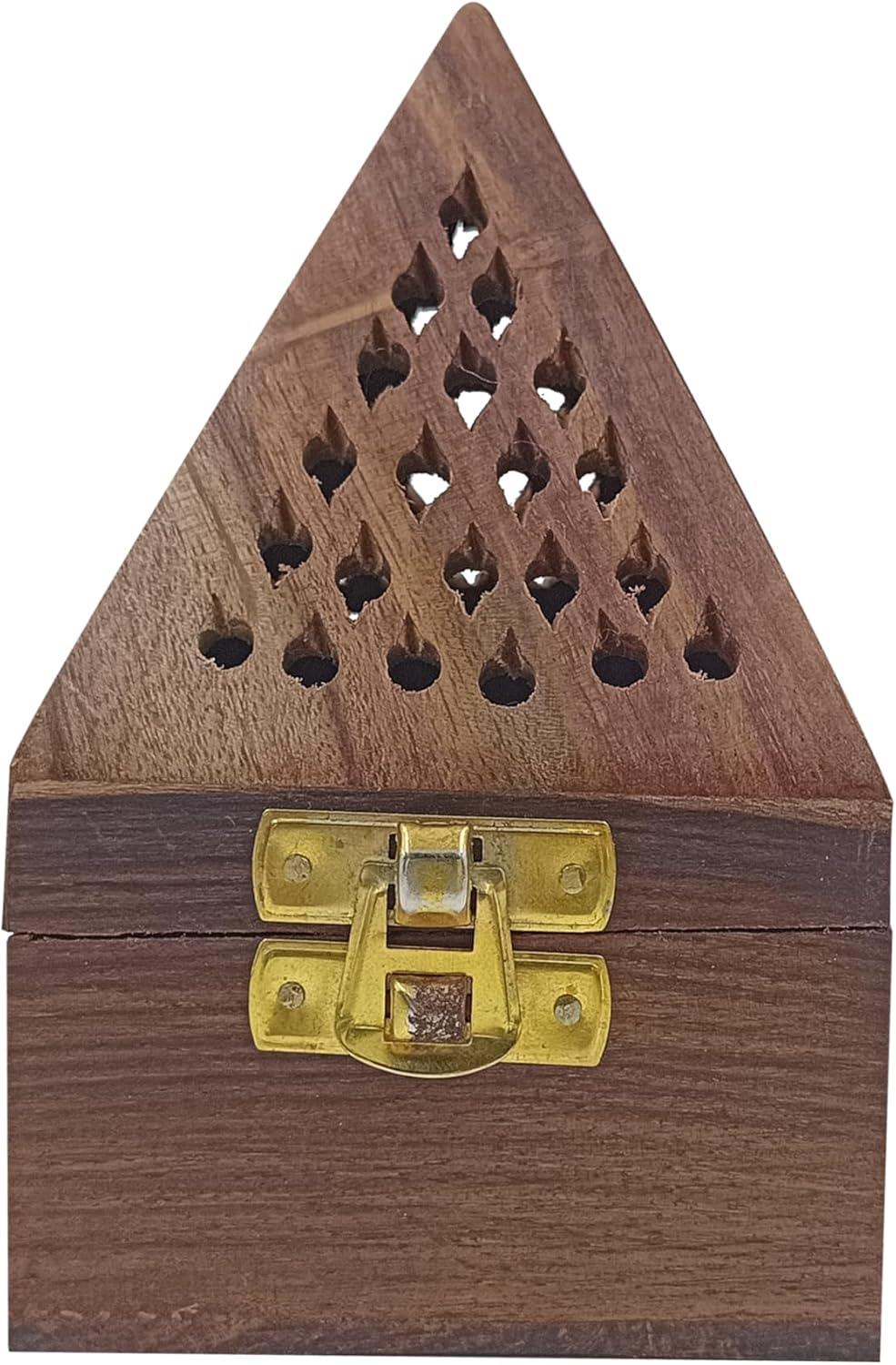 Bakhoor Burner Wooden Incense Sticks Holder, Pyramid Incense Box, Ash Catcher, Home Fragrance Stand, Agarbatti & Dhoop Dan, Brown Rectangular (Small)