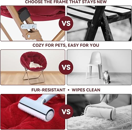 Miniatura 9 de Magshion Silla redonda plegable de gran tamaño con platillo de luna para adultos, silla grande y acogedora para dormitorio, color burdeos