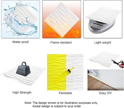 Art3d Decorative 3D PVC Wall Panel for Interior Décor, 12-Pack 19.7 x 19.7 in., 32 Square Feet, Wave 4