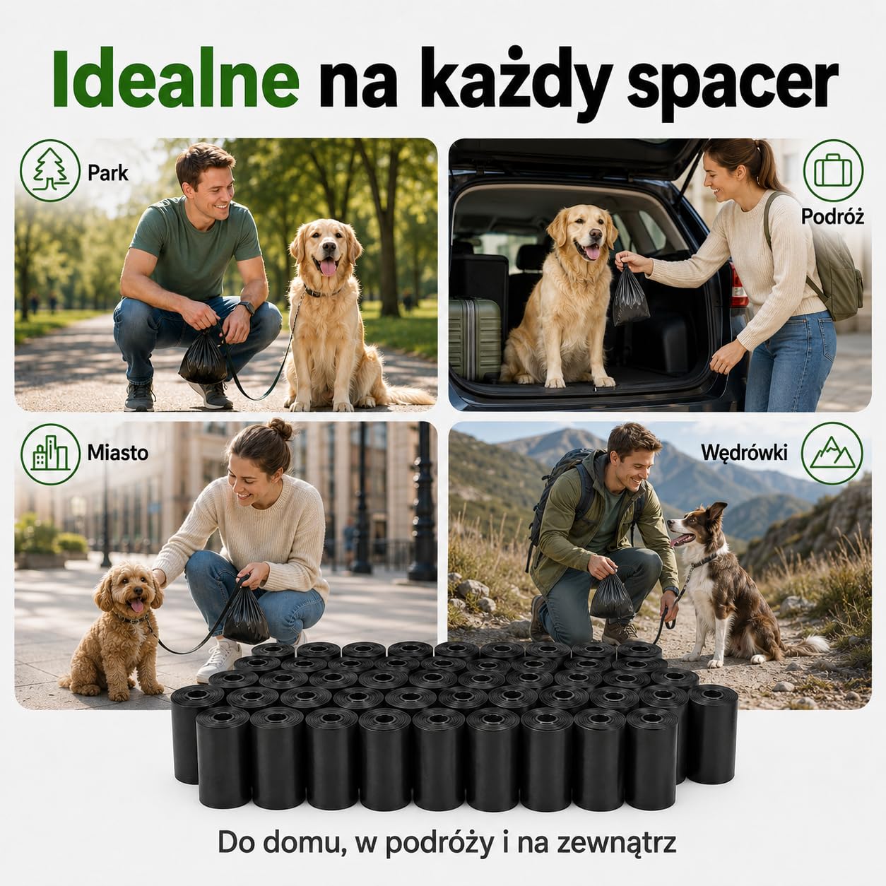 Woreczki na Psie Odchody, 600 Sztuk w 40 Rolkach, Worki na Kupy dla Psa 23 x 30 cm, Czarne, Wytrzymałe, do Dyspensera, na Spacery i Podróże