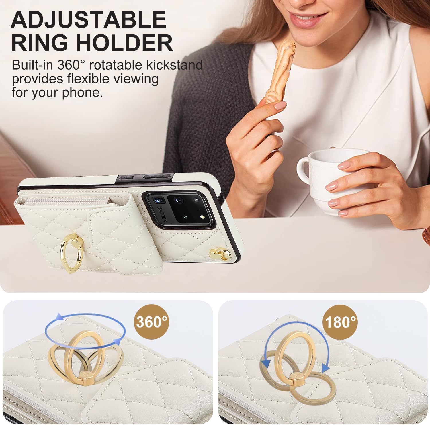 Asuwish Phone Case for Samsung Galaxy S20 Ultra 5G Wallet Cover with Tempered Glass Screen Protector and Ring RFID Blocking Credit Card Holder Cell S20ultra 20S S 20 A20 S2O 20ultra G5 Women Off White