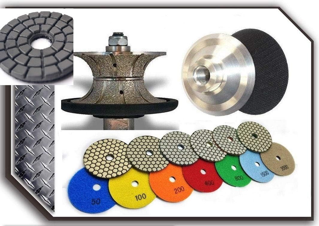3/4" 1 1/2" Full Bullnose Router Bit Shaping Profile Wheel 4" Diamond Dry Polishing Pads 7