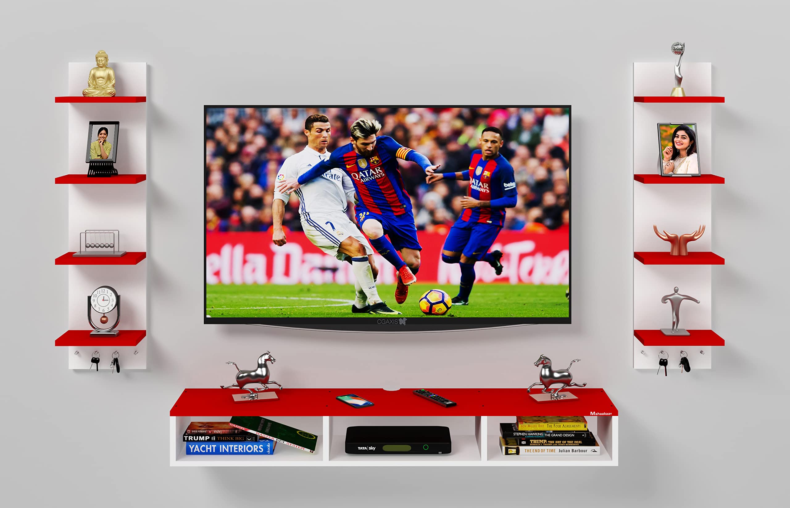Lyla Engineered Wood Wall Mounted TV Entertainment Unit Stand Set Top Box Stand Cabinet Unit White Red Ideal for 32 to 55 Inch-image-13