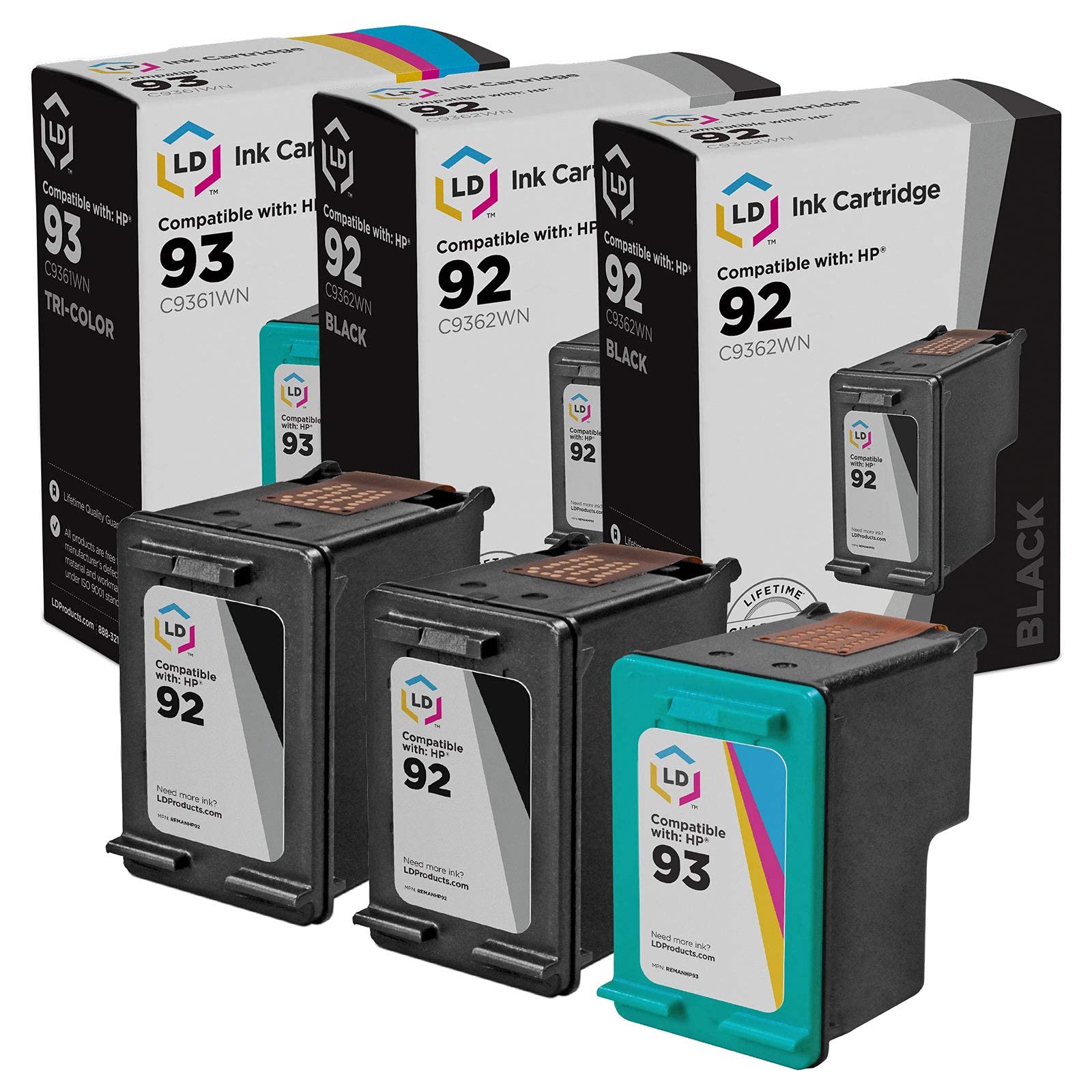 Products Remanufactured Ink Cartridge Replacements for HP 92 & HP 93 (2 Black, 1 Color, 3-Pack) Compatible with PhotoSmart 2605 2608 2610 2610v 2610xi 2613 2710 2710xi 7850 8150