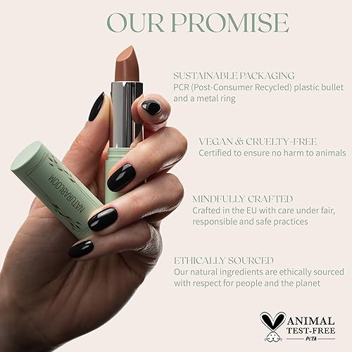 Miniatura 7 de Naturabloom Lápiz labial vegano (almendra)  Lápiz labial sensacional de un solo golpe de larga duración de aceites y mantequillas naturales  Color