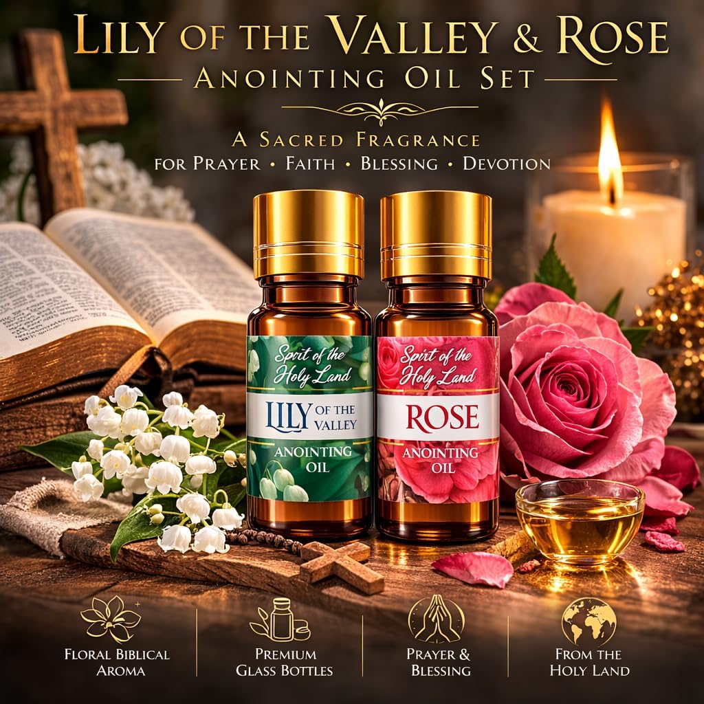 Biblical Lily of the Valley & Rose Anointing Oil from Jerusalem 2 x 10 ml | Holy Land, Christian Oil for Prayer and Blessing, 2 Bottles, Gift Box, Religious Devotional Gift