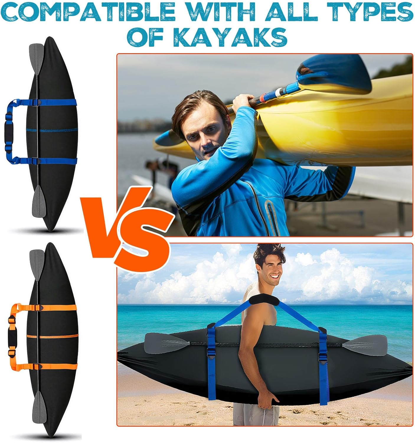 2 Set 600d Kayak Cover for Outdoor Storage with Carrying Straps and Storage Bags Fit 8.5 to 10 ft Heavy Duty Canoe Waterproof UV Resistant for Dust Protection Paddle Board Boat Accessory