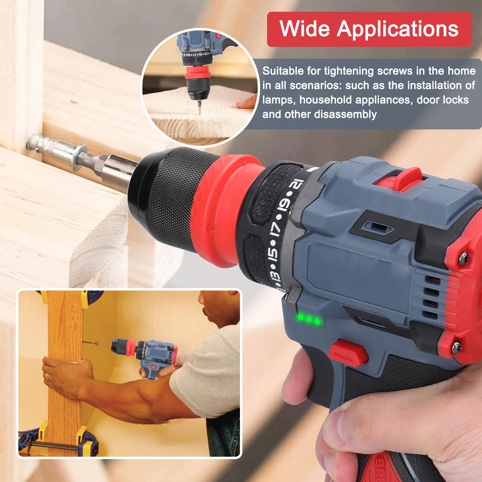 Taladro Atornillador, Weytoll 45 Nm Taladro de Litio de 16,8 V 2 en 1 con 2 Baterías de 1300 mAh Destornillador Eléctrico Motor sin Escobillas para Electrodomésticos Instalación de Muebles