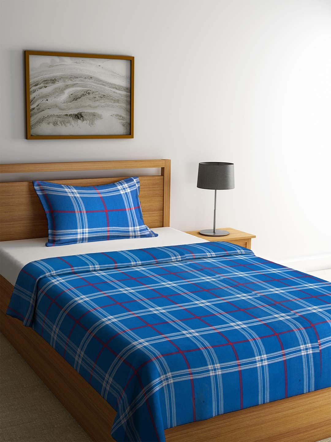 Klotthe Blue Cotton Single Bed Cover with Pillow Cover-picture-13