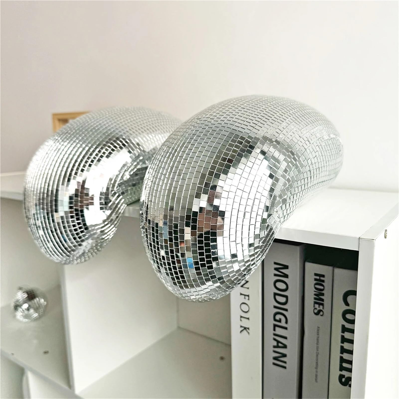 Kule dyskotekowe, stopione kule, nowoczesny wystrój domu, ręcznie robione lustro, estetyczny pokój, topniejący blask, funky(Silver)