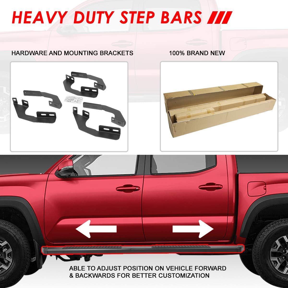 Auto Dynasty Running Boards Compatible with 2005-2022 Toyota Tacoma Double/Crew Cab, Stainless Steel Side Step Nerf Bars, 5 Inches Step Bars, Black Powdercoated