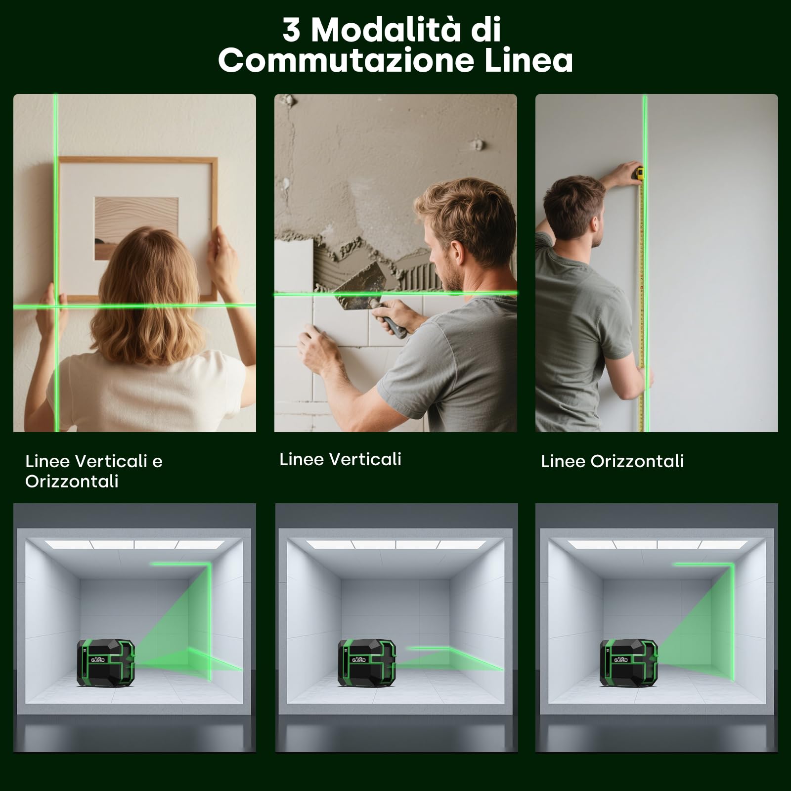 Livella Laser con treppiede, Verde Autolivellante Modulo Laser Doppio 50M, 3 Modalità per Passare Orizzontale/Verticale, Modalità a impulsi, USB Ricarica, IP54 per Cantieri,DIY