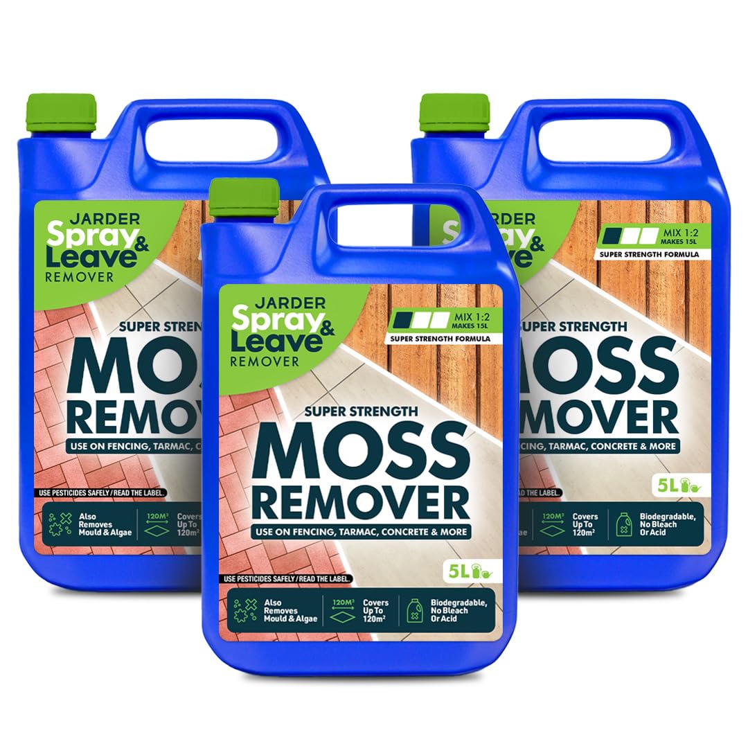 Jarder Moss Remover for Hard Surfaces 5L - Super Mix Strength Formula - Use on Concrete, Tarmac, UPVC, Block Paving, Indian Sandstone & More - Advanced Formula - 5L Covers 120m2 (3)
