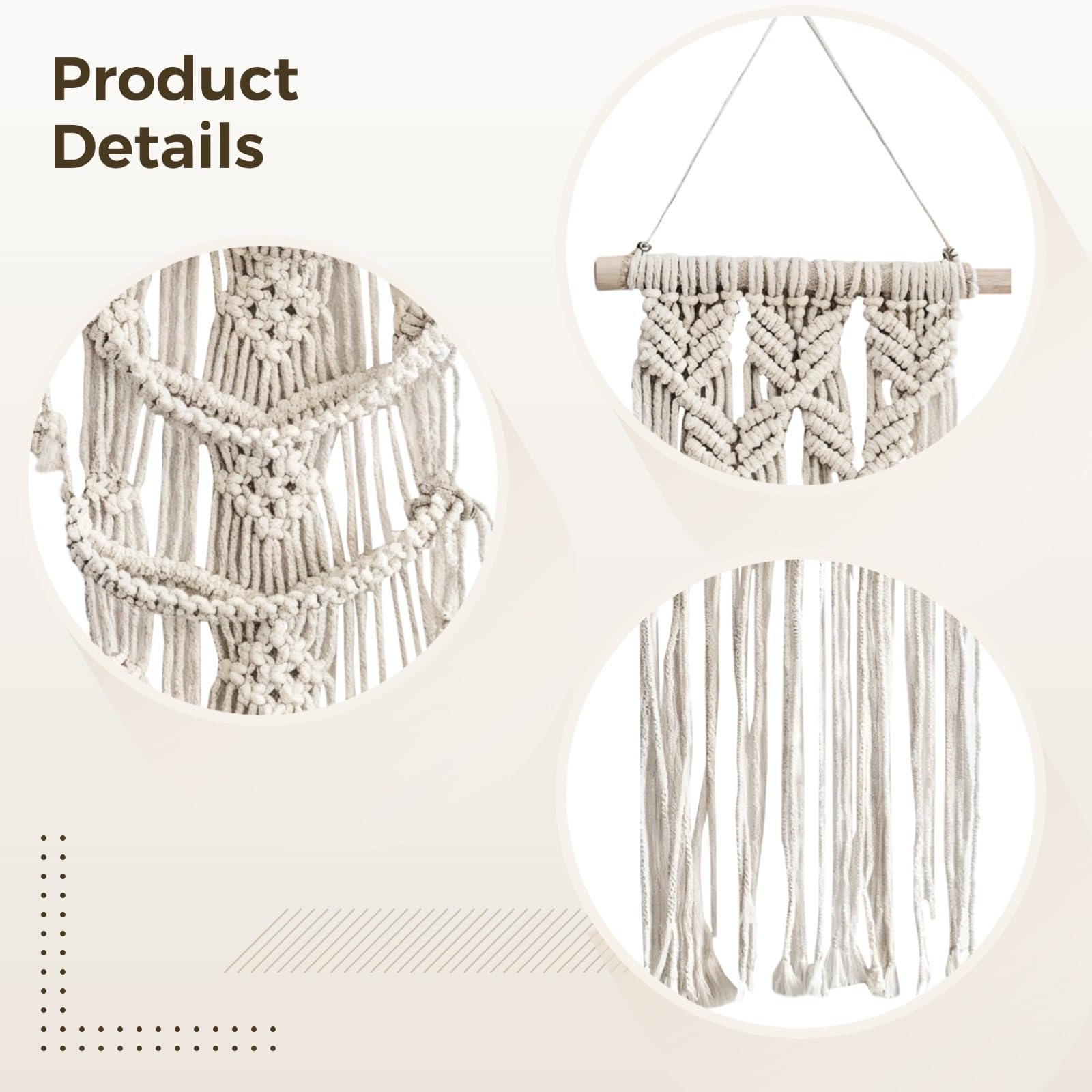 Juego de 2 soportes para sombreros de macramé, soporte para gorras de béisbol montado en la pared, almacenamiento de algodón bohemio