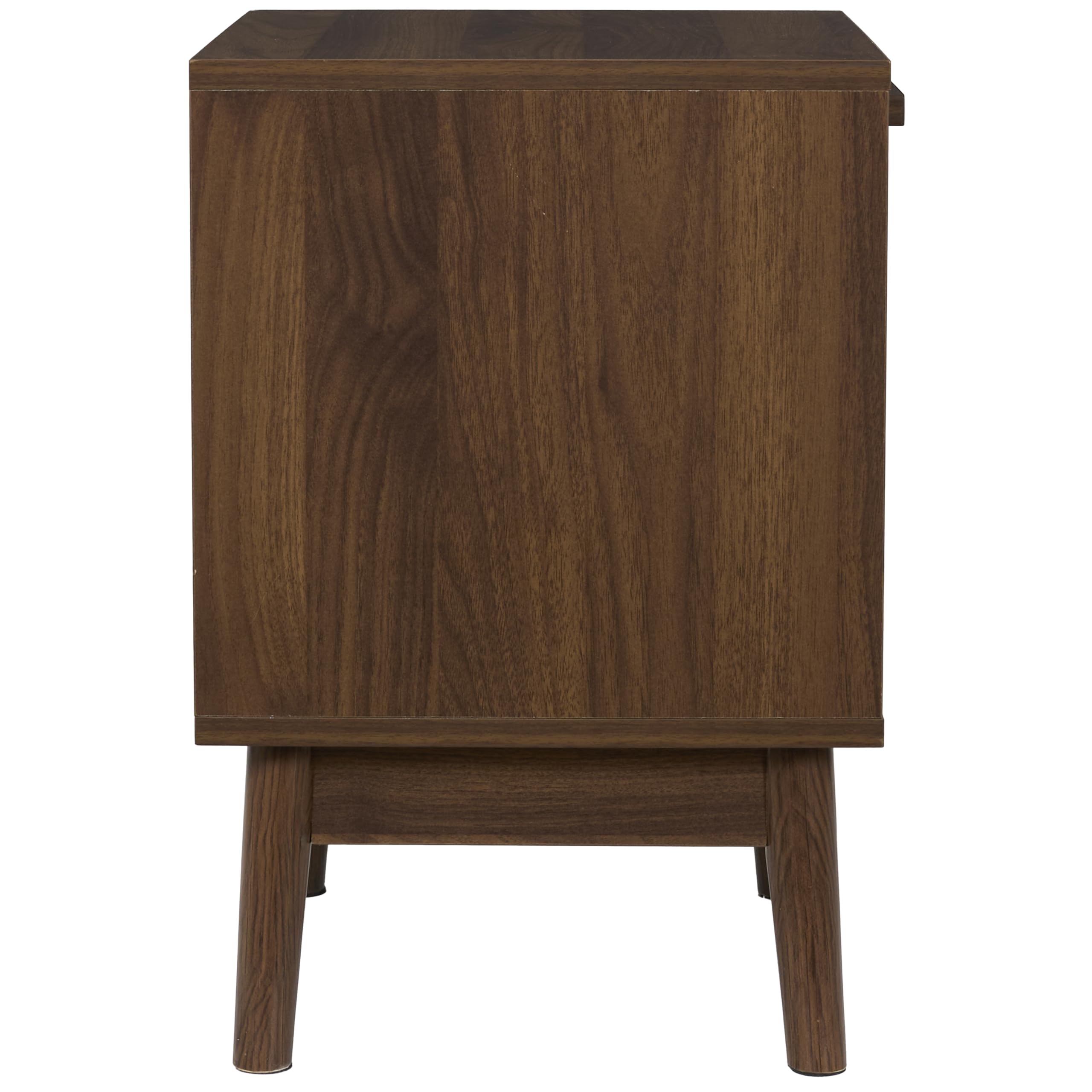 HOME DECO FACTORY - Elegante Comodino Contemporaneo con Cassetto Striato e Nicchia Aperta - Modello Klaus - Ideale per un Pratico Stoccaggio nella Tua Camera - Legno Scuro - 46x13x41 cm
