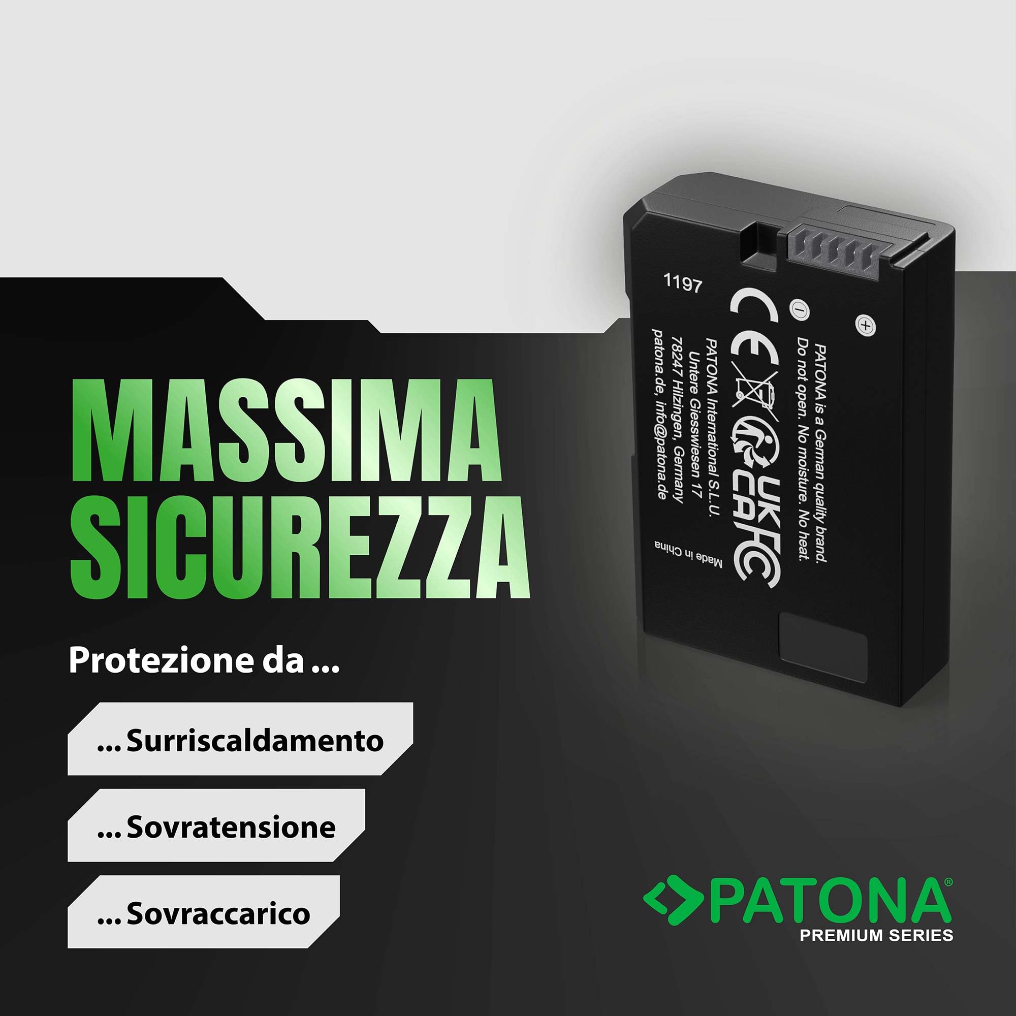 Patona batteria con Infochip di nuova generazione per Nikon EN-EL14, Coolpix P7000, Coolpix P7100, Coolpix P7700, D3100, D3200, D5100, D3100 DSLR, D5100 DSLR, D3100 DSLR, D3200 DSLR, Li-Ion, 7.4V, 1050 mAh, funziona con tutte le versioni firmware (compres