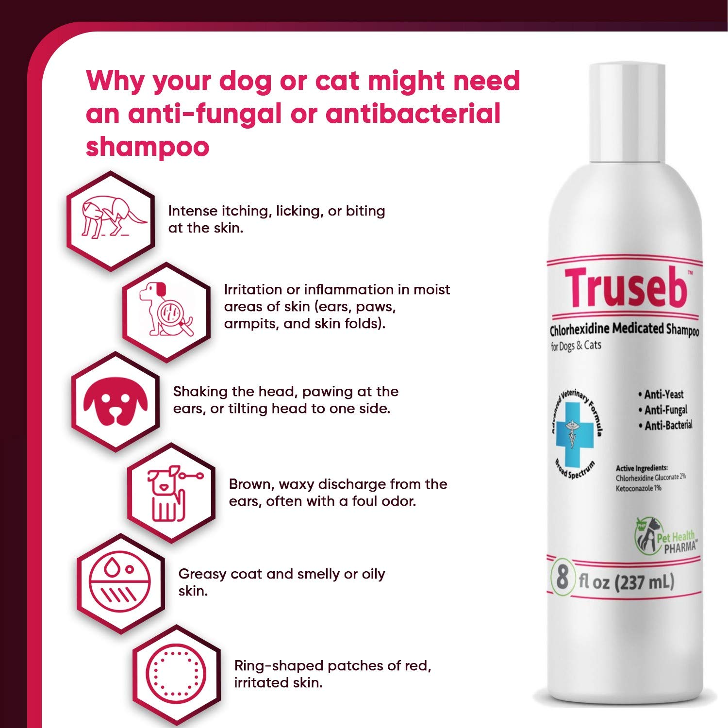 Buy Truseb 1 Chlorhexidine Shampoo with Ketoconazole for Dogs, Cats