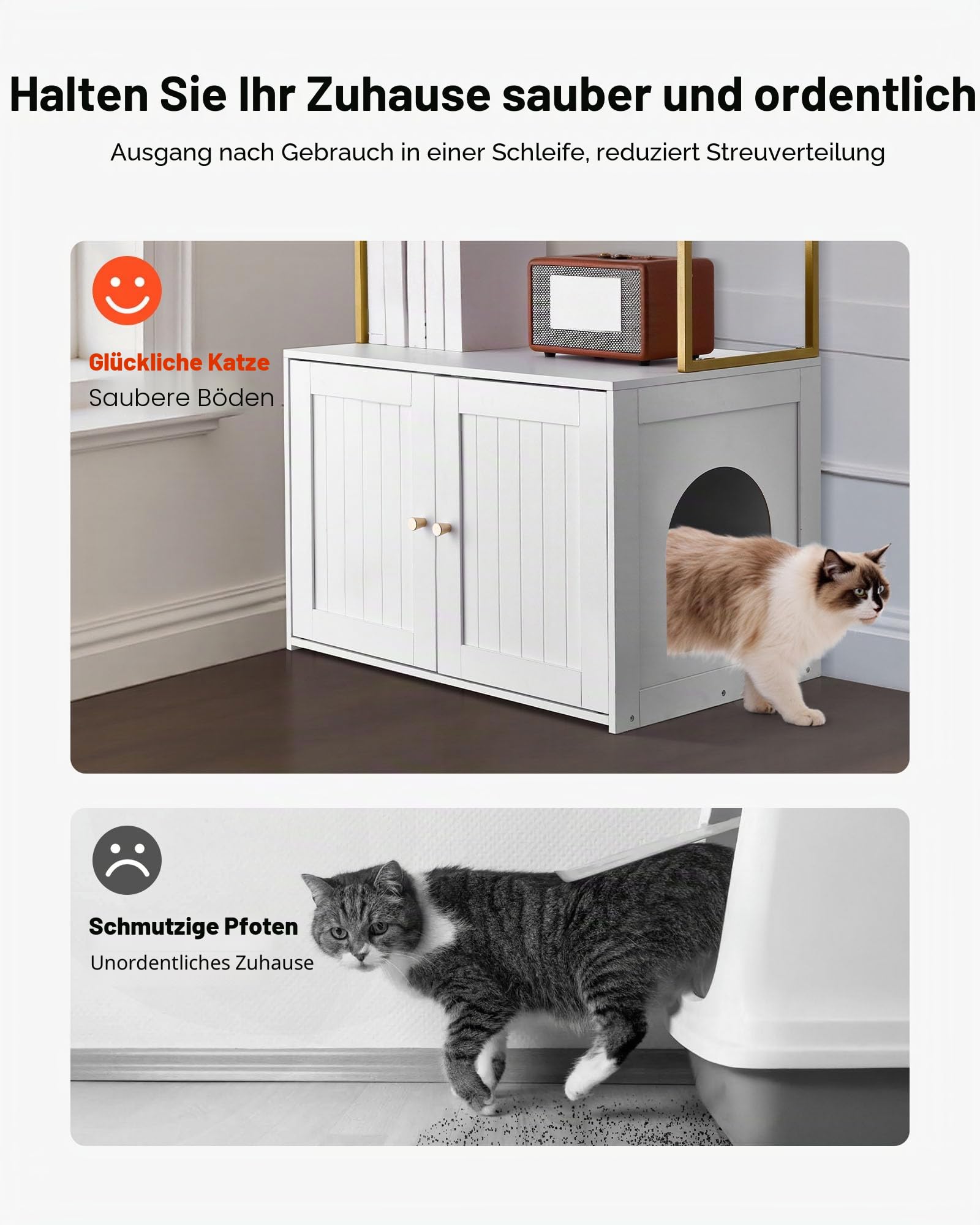 VEVOR Katzenschrank, 700x450x1245 mm, Katzentoilette mit Metallbeinen & 2-stöckigen Lagerregalen, Katzenklo Schrank, Katzenhaus, passend für die meisten Katzentoiletten, für das Wohnzimmer