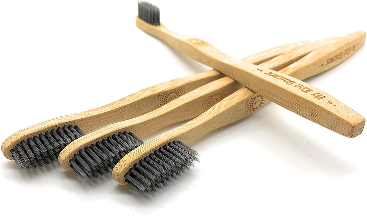 Natural Bamboo Charcoal Toothbrush - Ultra Soft bristles - Set of 4-100% Organic biodegradable handle - BPA free - Individually numbered