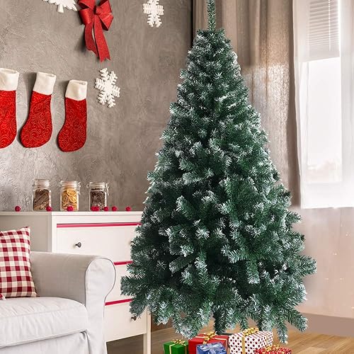 Árbol de Navidad con polvo de nieve blanca de 6 pies, árbol de Navidad artificial con bisagras con punta de nieve 812 ramas y soporte de metal