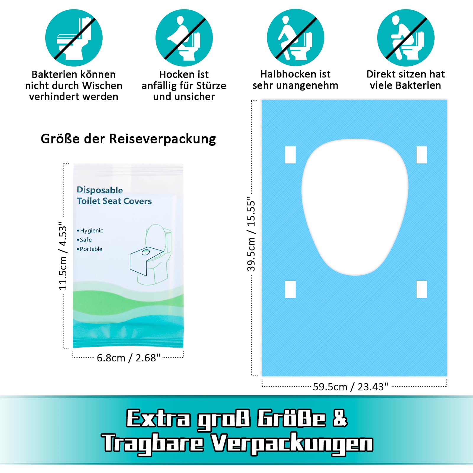 Ghope 50 Pezzi Copriwater Monouso Portabile per WC Tappeto Protettivo Toilette Viaggi Pubbliche