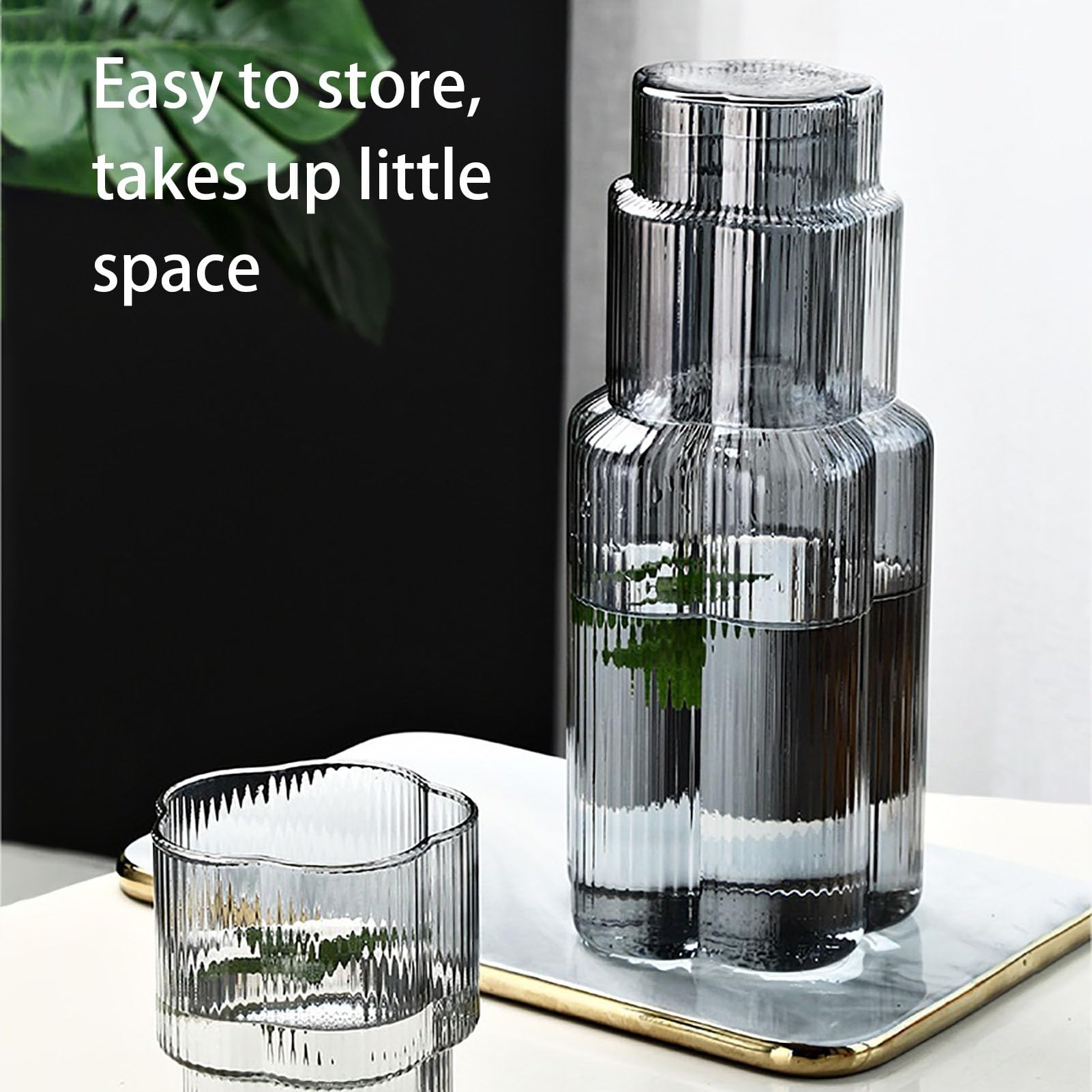 Juego De Jarra De Agua Para Mesita De Noche, Jarra De Vidrio Para Mesita De Noche, Dispensador De Jarra Agua Cristal Transparente(Gray)