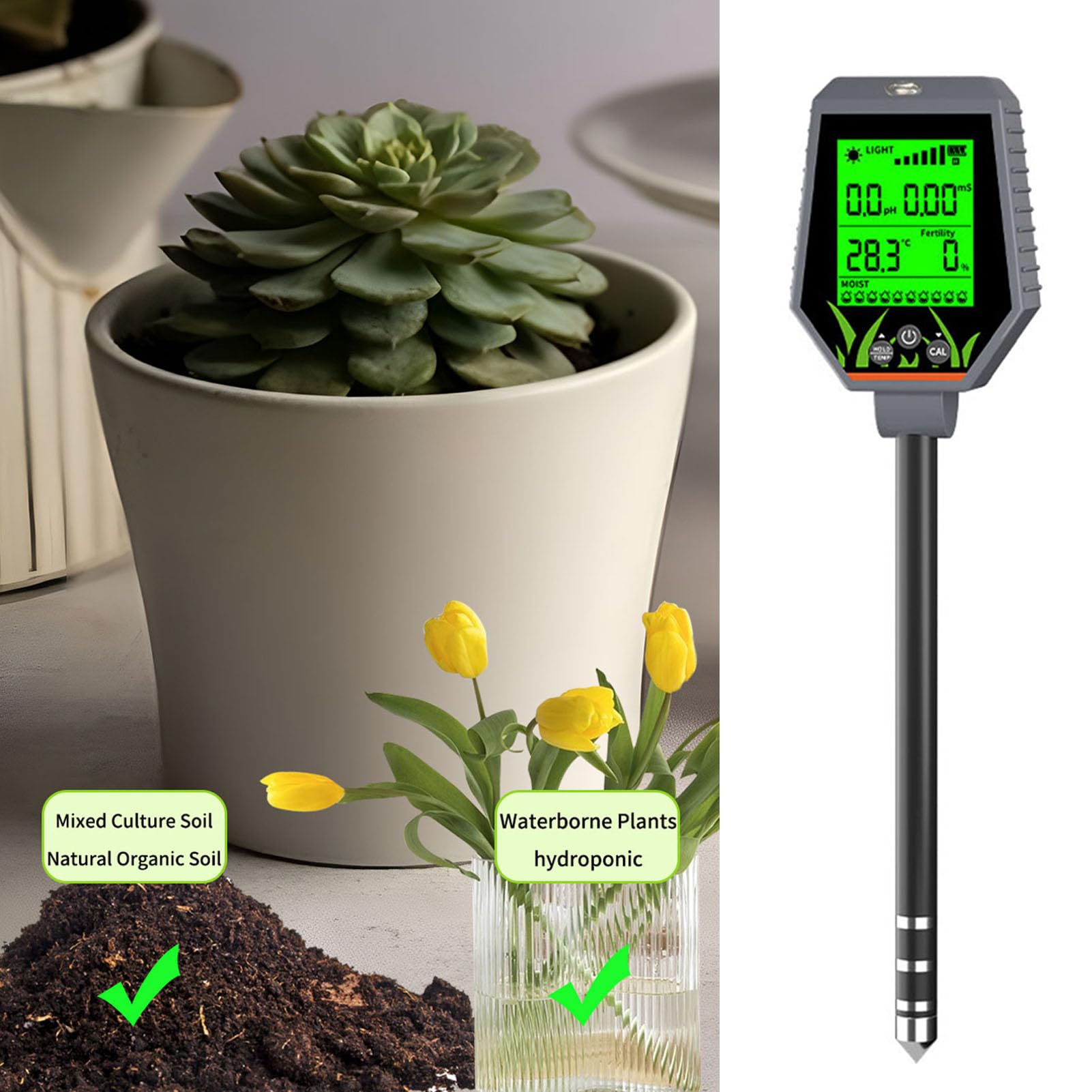 Zestaw Mierników PH Gleby, Temperatura Wilgotności Tester Gleby Cyfrowy Miernik Wilgotności Gleby do Wewnątrz na Zewnątrz Trawnik Ogrodowy Pielęgnacja Roślin