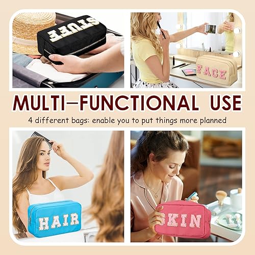 Miniatura 7 de Remerry Bolsa de cosméticos de nailon, bolsa de cosméticos de chenilla, bolsa de cosméticos con cremallera, bolsa de maquillaje preparada, bolsa