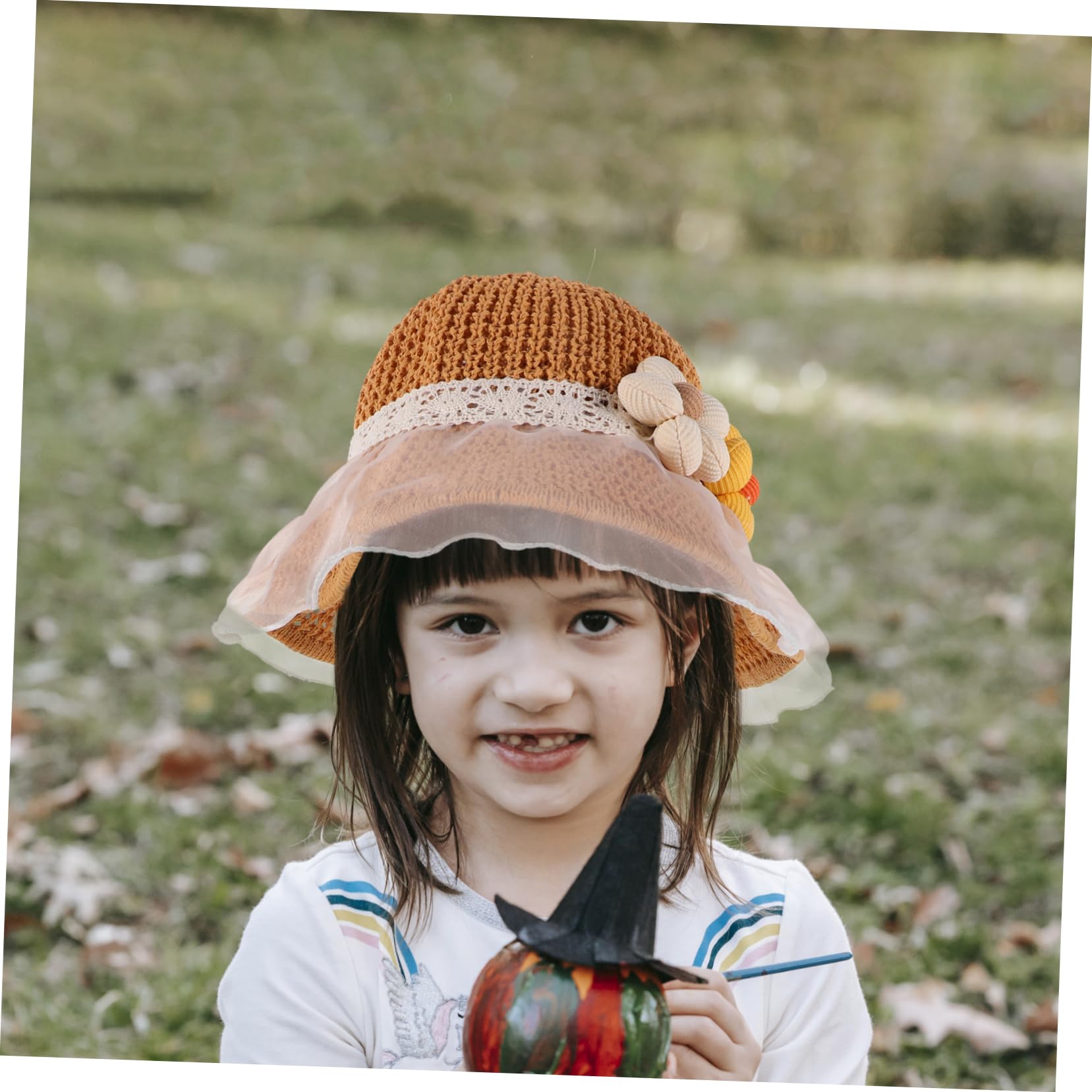 HHRFCS Sombrero de Sol para niño y niña, Sombrero de Playa de Paja para niño y niña, Actividades al Aire Libre de Verano, Flor de Encaje, Color Caqui