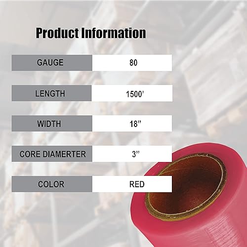 Miniatura 7 de 8NET - Rollos de película de plástico de envoltura elástica de color rojo resistente calibre 80 para embalaje de paletas de mudanza y embalaje, 4