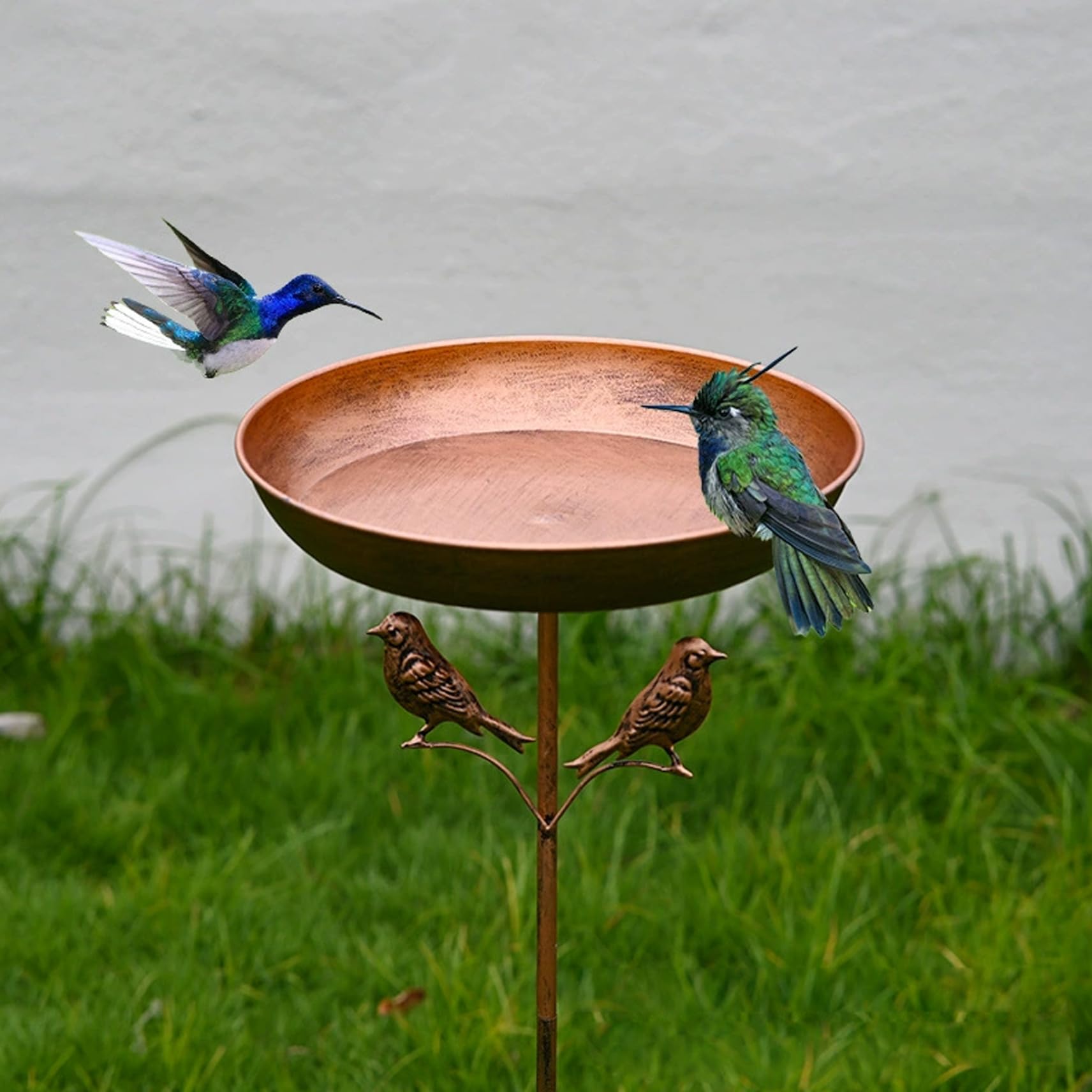 Bol de Bain à Oiseaux, Bain d'oiseaux en Fer haché 32x12 Pouces avec décor et pieu de capacité mangeoire extérieur pour l'observation des, Les passionnés