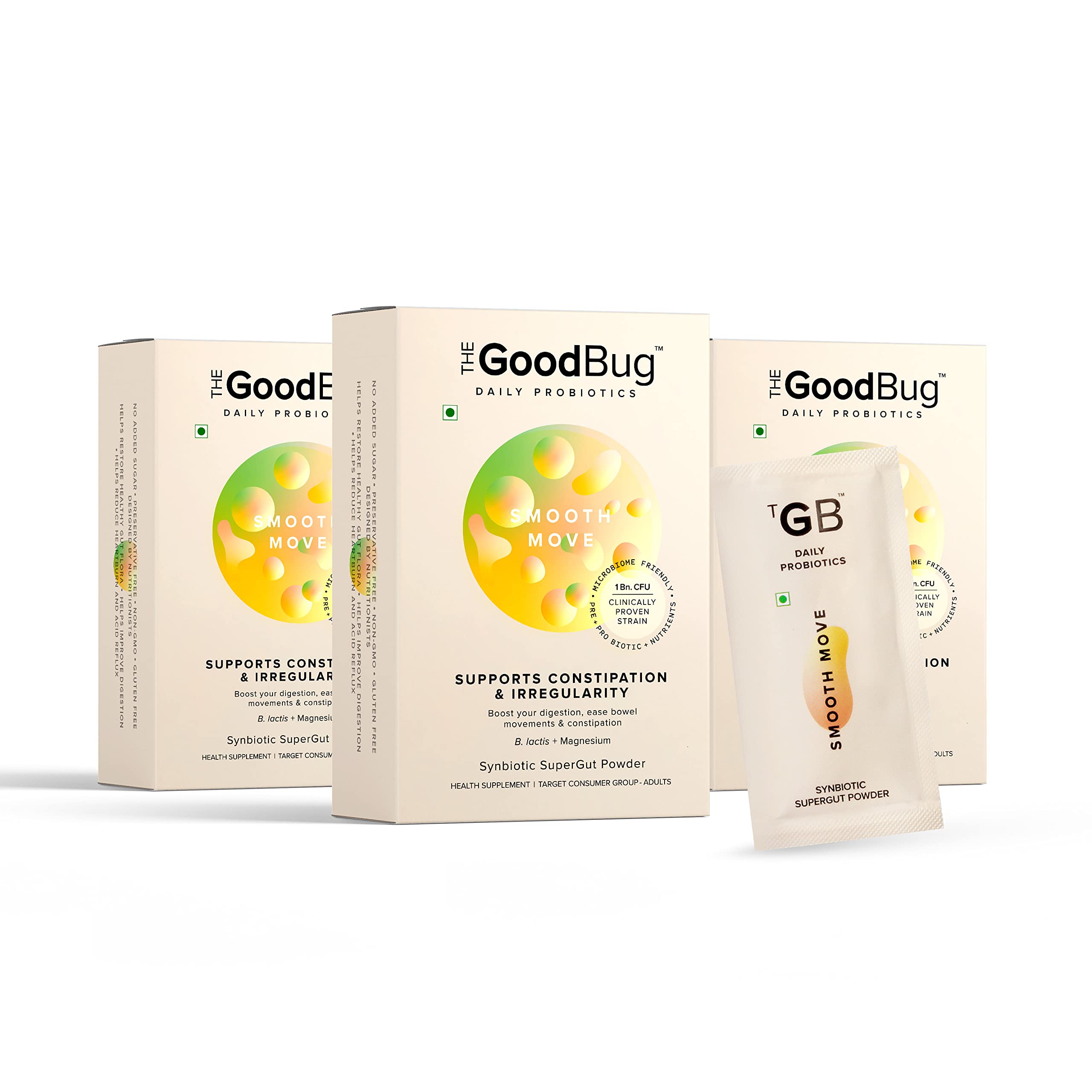 The Good Bug Smooth Move SuperGut Powder for Constipation Relief & Bowel Movement | Pre & Probiotic Supplement for Men & Women | 1 Billion CFU of Clinically Proven Strains | 90 Days Pack