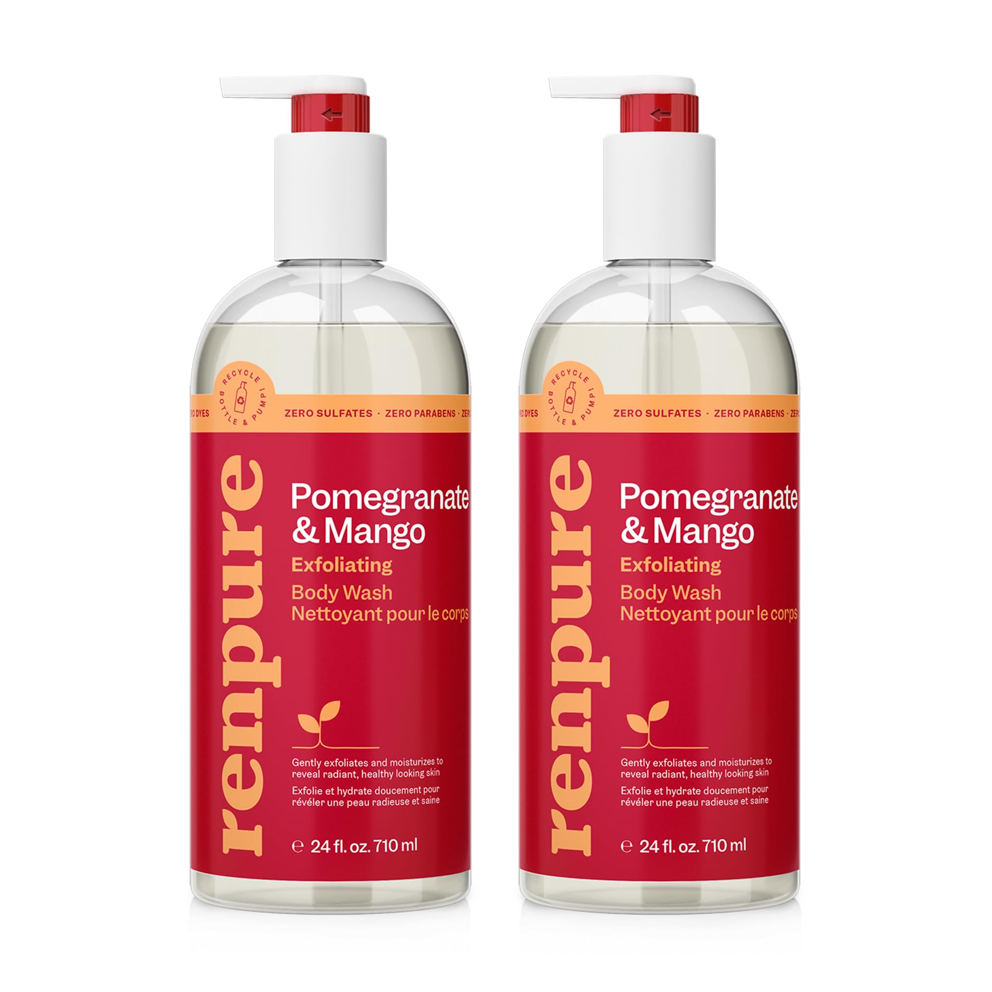 Renpure Pomegranate & Mango Exfoliating Body Wash - Cleanses, Exfoliates, Moisturizes & Rejuvenates Skin - For All Skin Types - Pomegranate Extract,