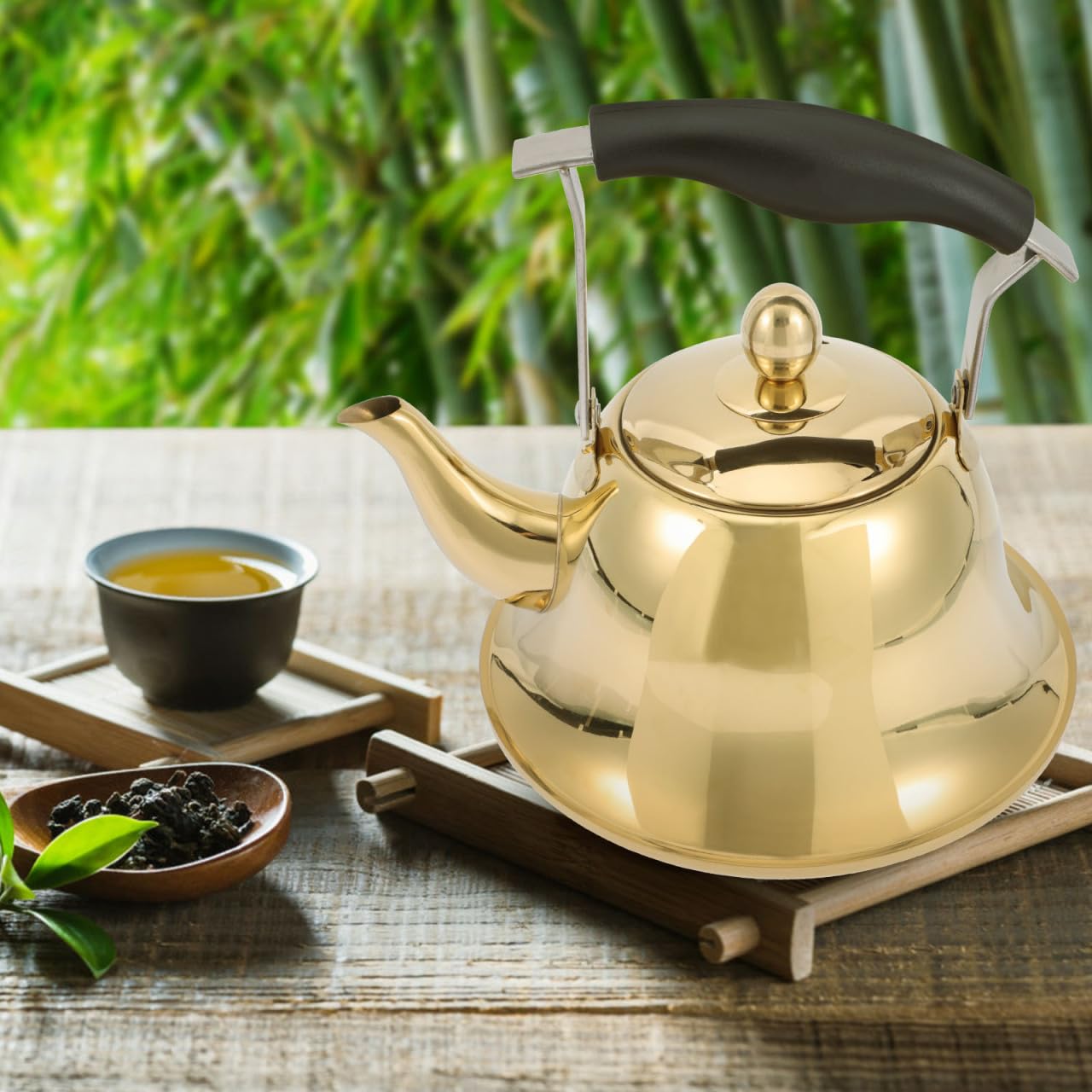 ERINGOGO Tetera silbante de 2 litros, tetera de acero inoxidable con infusor de té extraíble, máquina de té retro pulida con espejo para gas, inducción